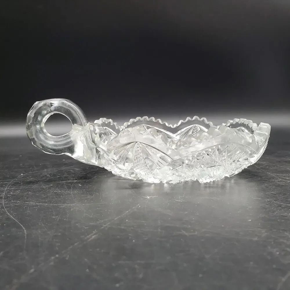 Vintage Clear Pressed Glass Nappy Dish Handled Bowl Starburst Daisy Pattern